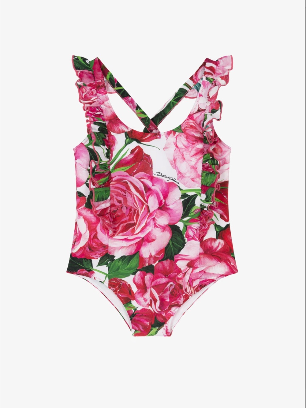 Dolce & Gabbana Girls Pink Floral Ruffle One-Piece Swimsuit - NWOT